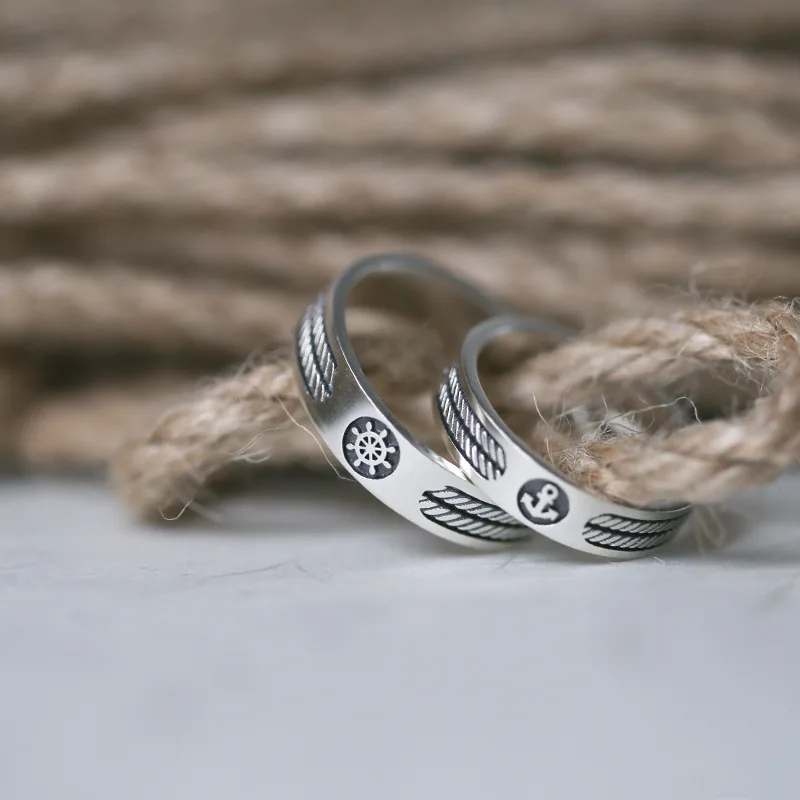 

SHARK Silver Anchor/Rudder Shape Original Ring for Couples Women Mens Punk Gothic Sailor Retro Party Jewelry Accessories Gift