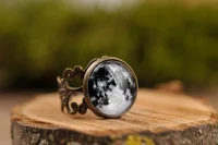 full moon ring birthday gift for her for women girlfriend gift statement ring adjustable ring moon ring grey jewelry