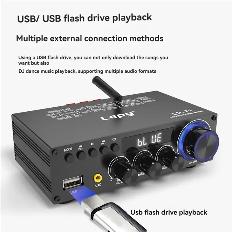 Фото Усилитель мощности Lepy LP-T1 30Wx2+60W 2.1-канальный с Bluetooth 5.1, коаксиальным и USB-входами, супербасом, сабвуфером, пультом ДУ, вилка стандарта США №5