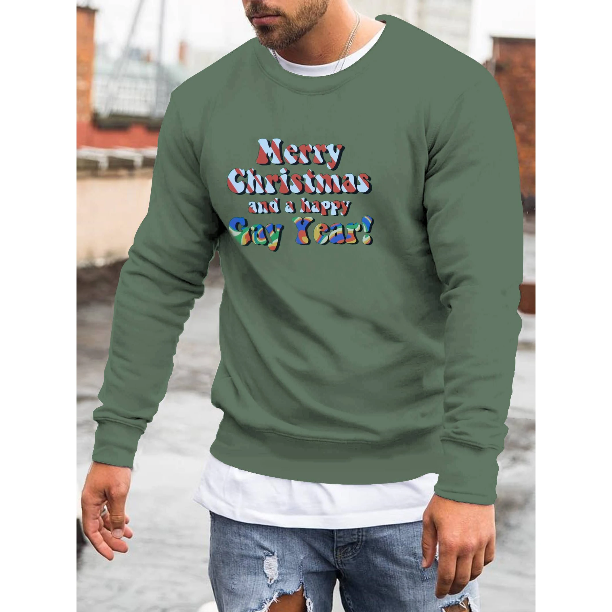 

Мужская Повседневная рубашка с длинным рукавом и принтом «Веселый Рождество и счастливый гей год» Badassdude