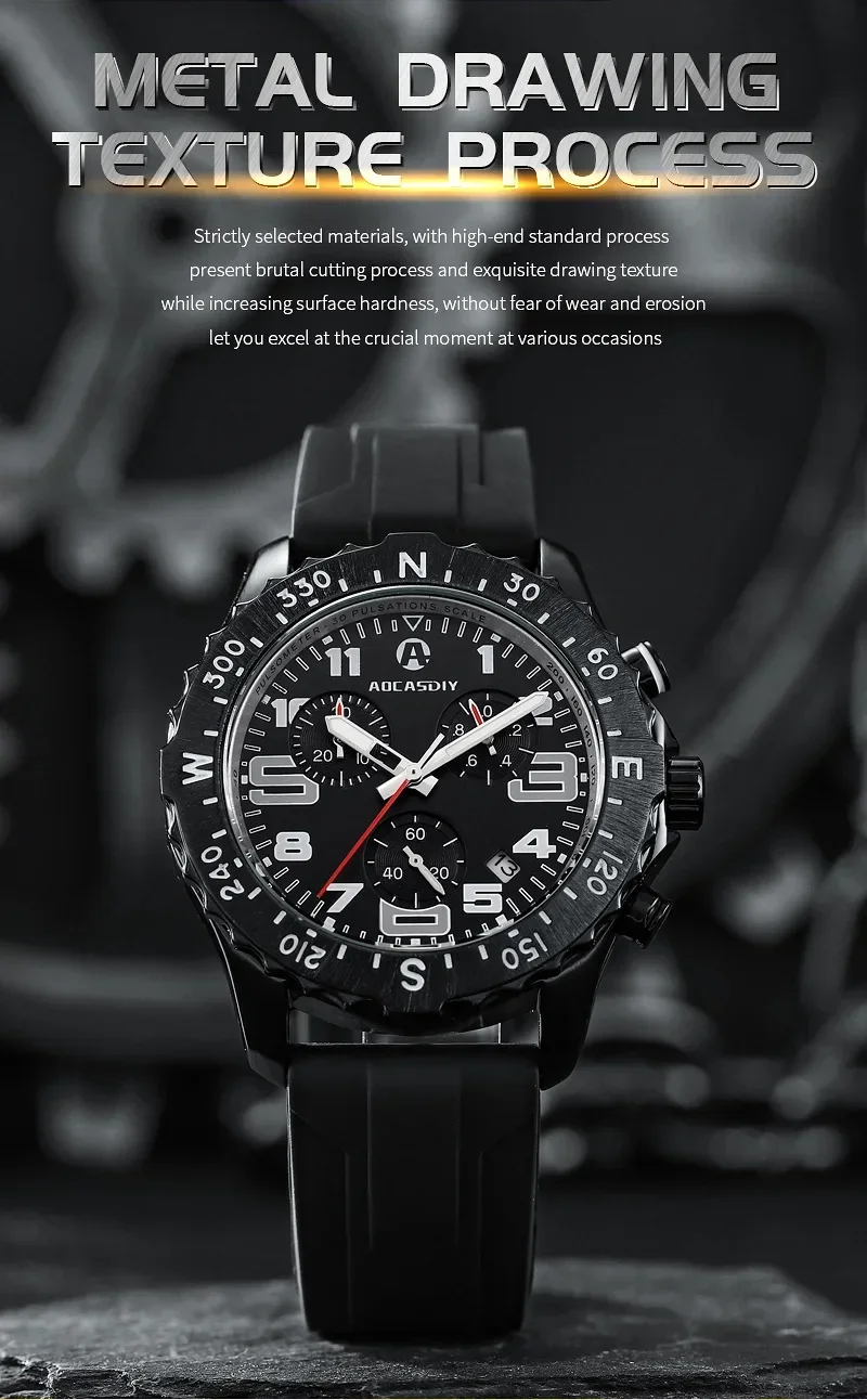 

New men's watch Fashion automatic movement bucket Light waterproof clock sport men's silica strap quartz watch