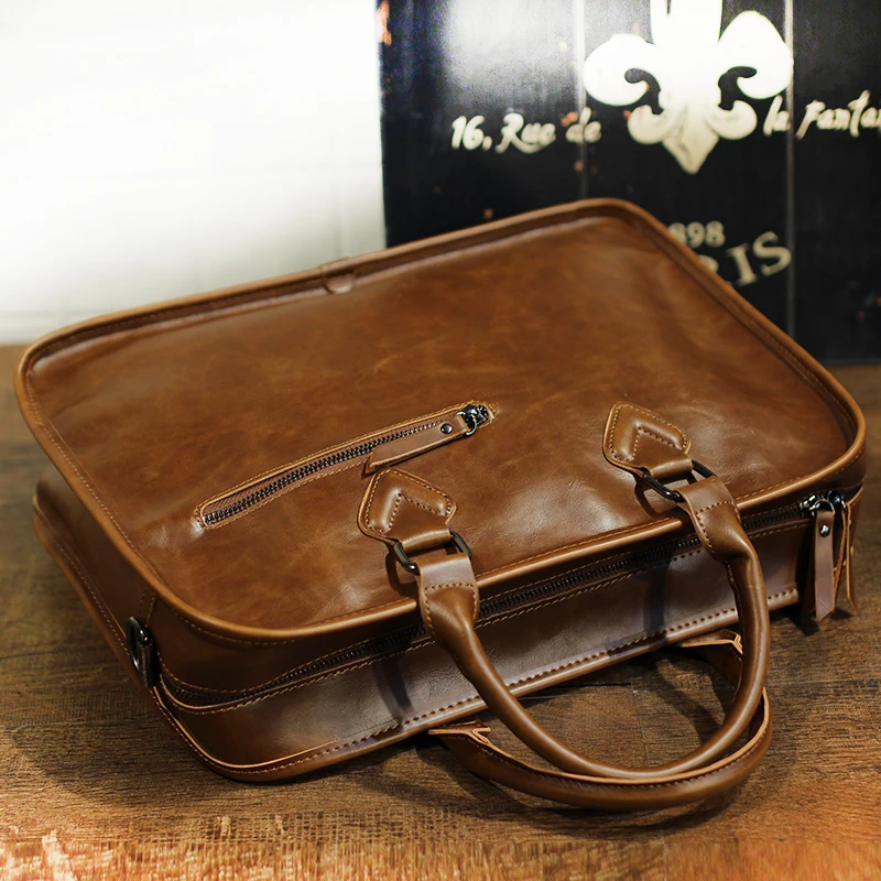 

Fashion Vintage Man Big Horse Xiao.p Backpack Brown Bag Handbag Leather Briefcase Laptop Messenger 13inch Shoulder Crazy Men