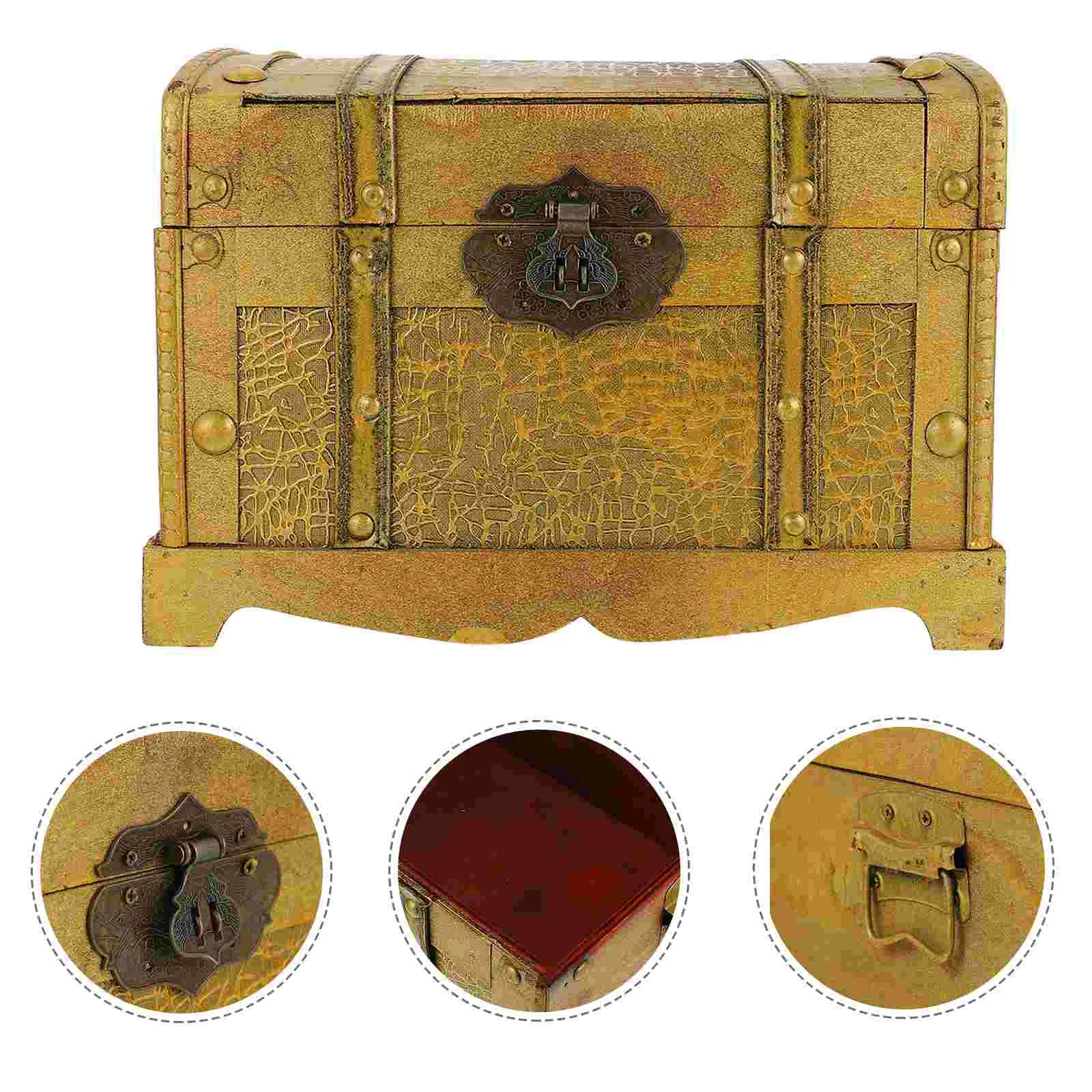 

Box Treasure Jewelry Trinket Storage Organizerholder Pirate Wooden Vintage Wood Ring Gift Kids Keepsaketoys Lock