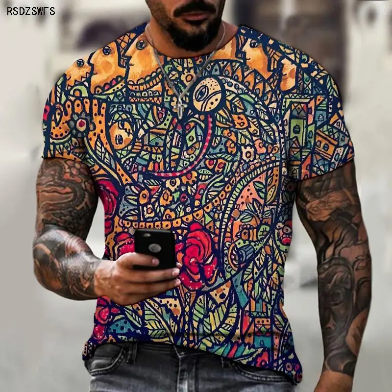

Hip-hop stitching funny and interesting men's T-shirt short-sleeved 3d printing color retro fashion youth popular shirt summer