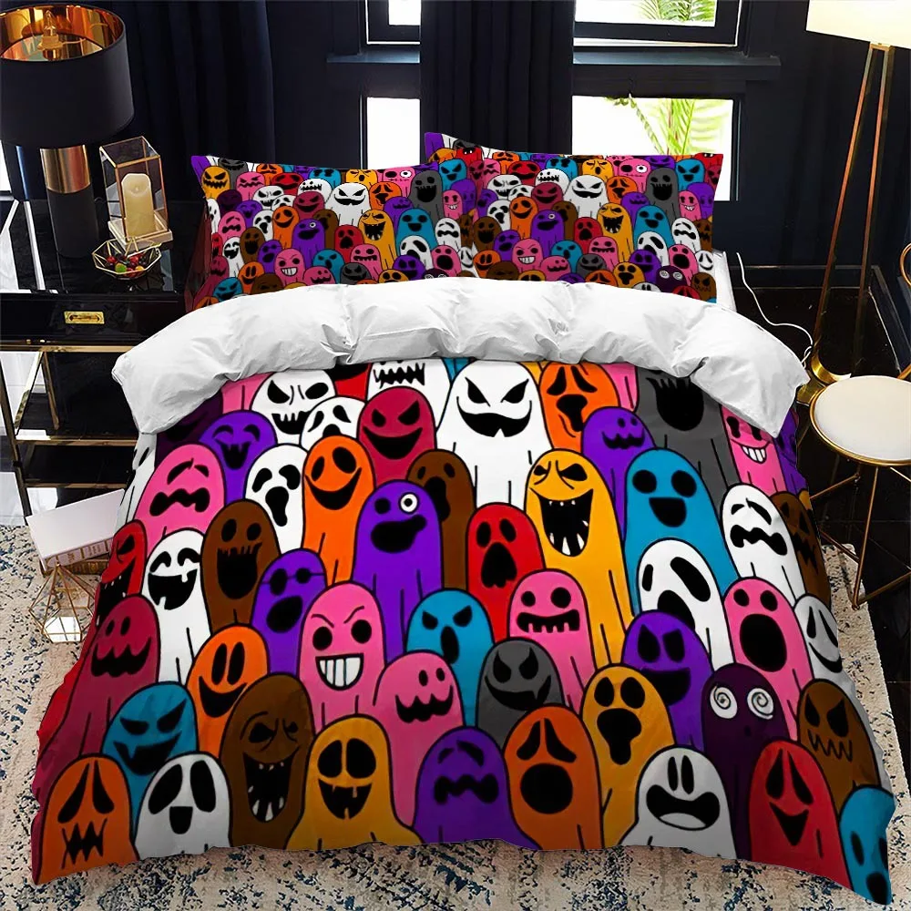 

Halloween Duvet Cover King/Queen Size Colorful Cartoon Ghost Bedding Set Kids Teens Adults Pumpkin Lantern Polyester Quilt Cover