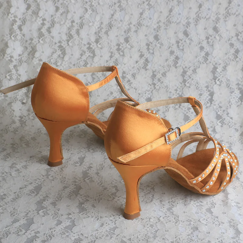 Wedopus Brozne Dance Sandals Woman with Rhinestones Covered Platform Dancing Shoes 8.5CM