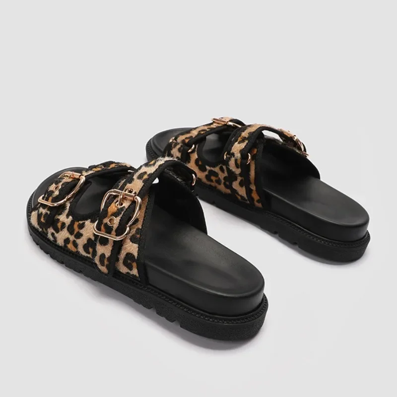 Роскошные Дизайнерские леопардовые женские сандалии на плоской подошве Летние