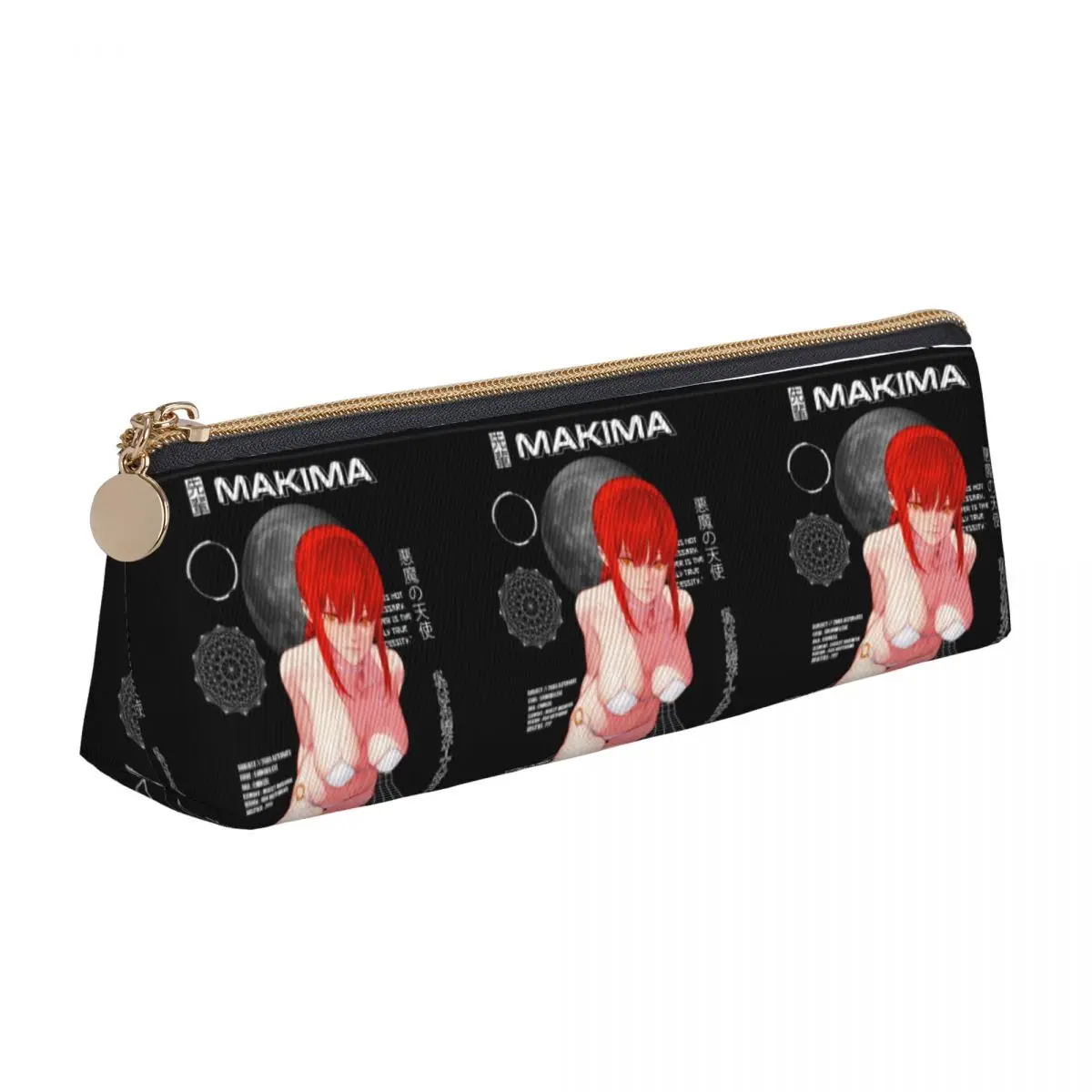 

Пенал Makima с цепной пилой, треугольный пенал, аниме кавайный пенал на молнии, подростковые канцелярские принадлежности, кожаный Органайзер д...