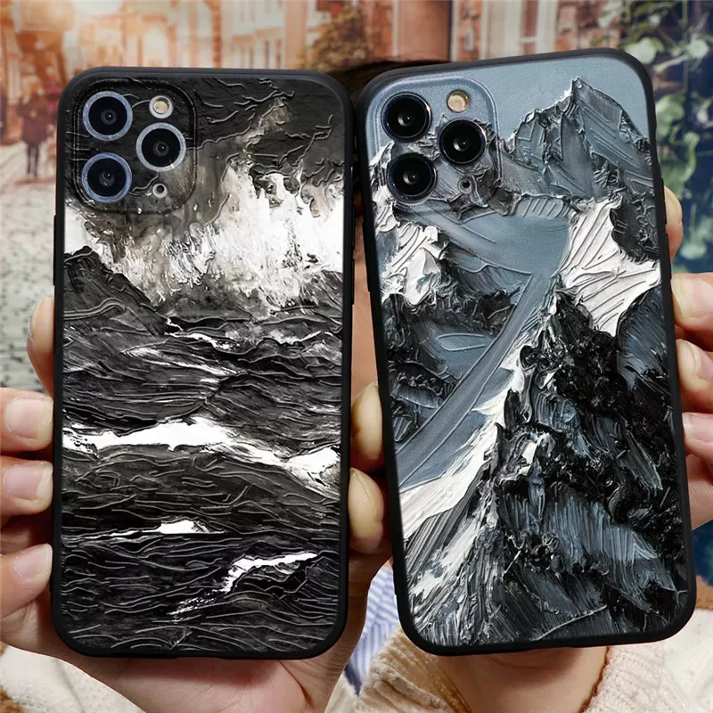 

Emboss Mountain Silicon Phone Case For Coque iPhone 6 7 6S 8 Plus SE 2020 10 X XR XS 11 12 13 14 Pro Max TPU Relief Cover