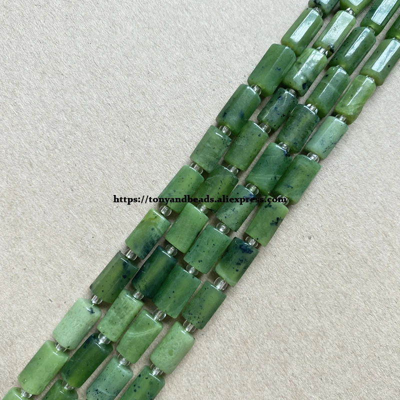 

7'' Natural Faceted Canada Jade Cylinder Spacer Stone Beads 6.5X10mm For Jewelry Making DIY