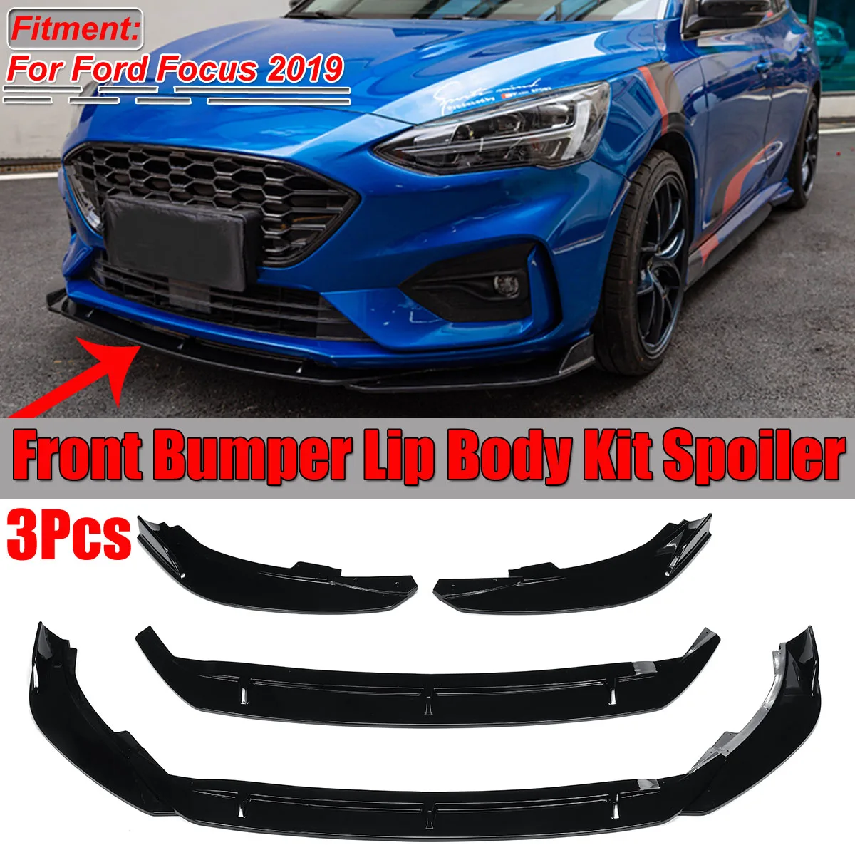 3PCS Car Front Bumper Splitter Lip Diffuser Bumper Spoiler Splitters Body Kit Protector Cover For Ford For Focus ST 2019-2021