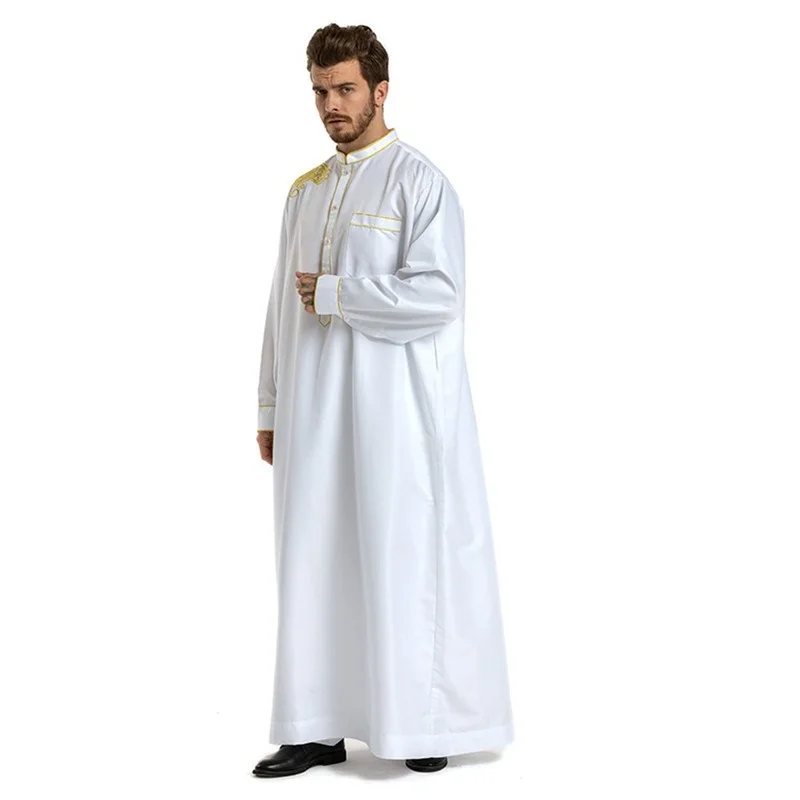 Men's Muslim Robe Daily Casual Commuter Middle East Muslim Ethnic Embroidered Long Sleeve Loose Stand Collar Robe For Men Africa
