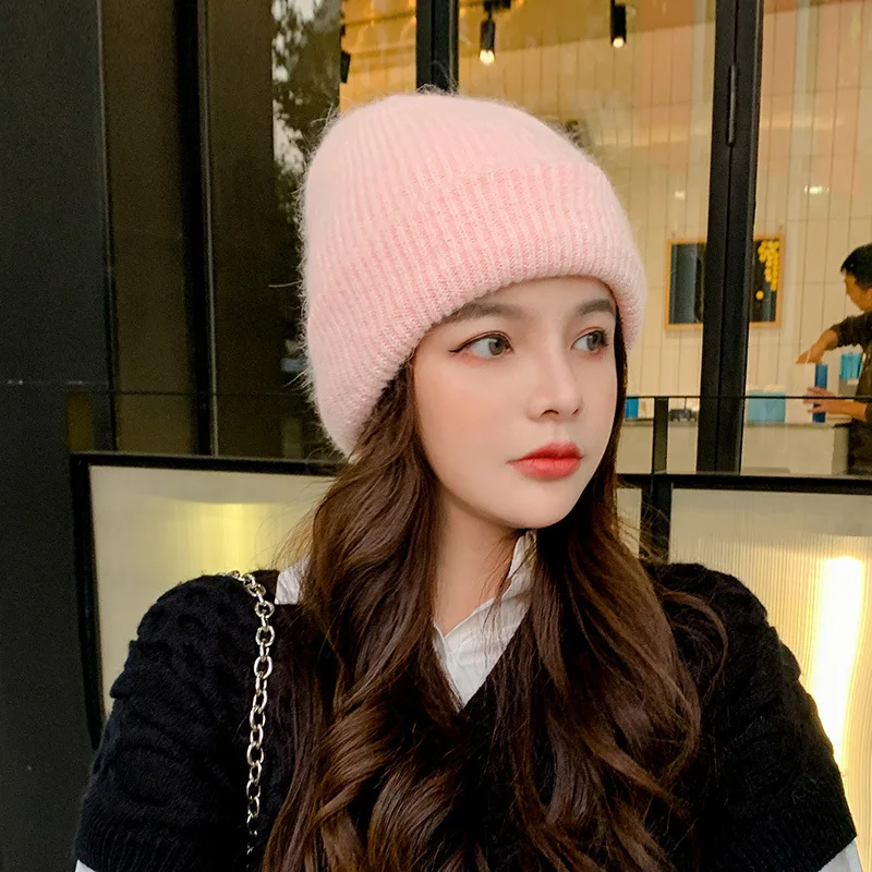 Женская Двухслойная Теплая Толстая Шапка-бини Из Кроличьего Меха Со Сложенными