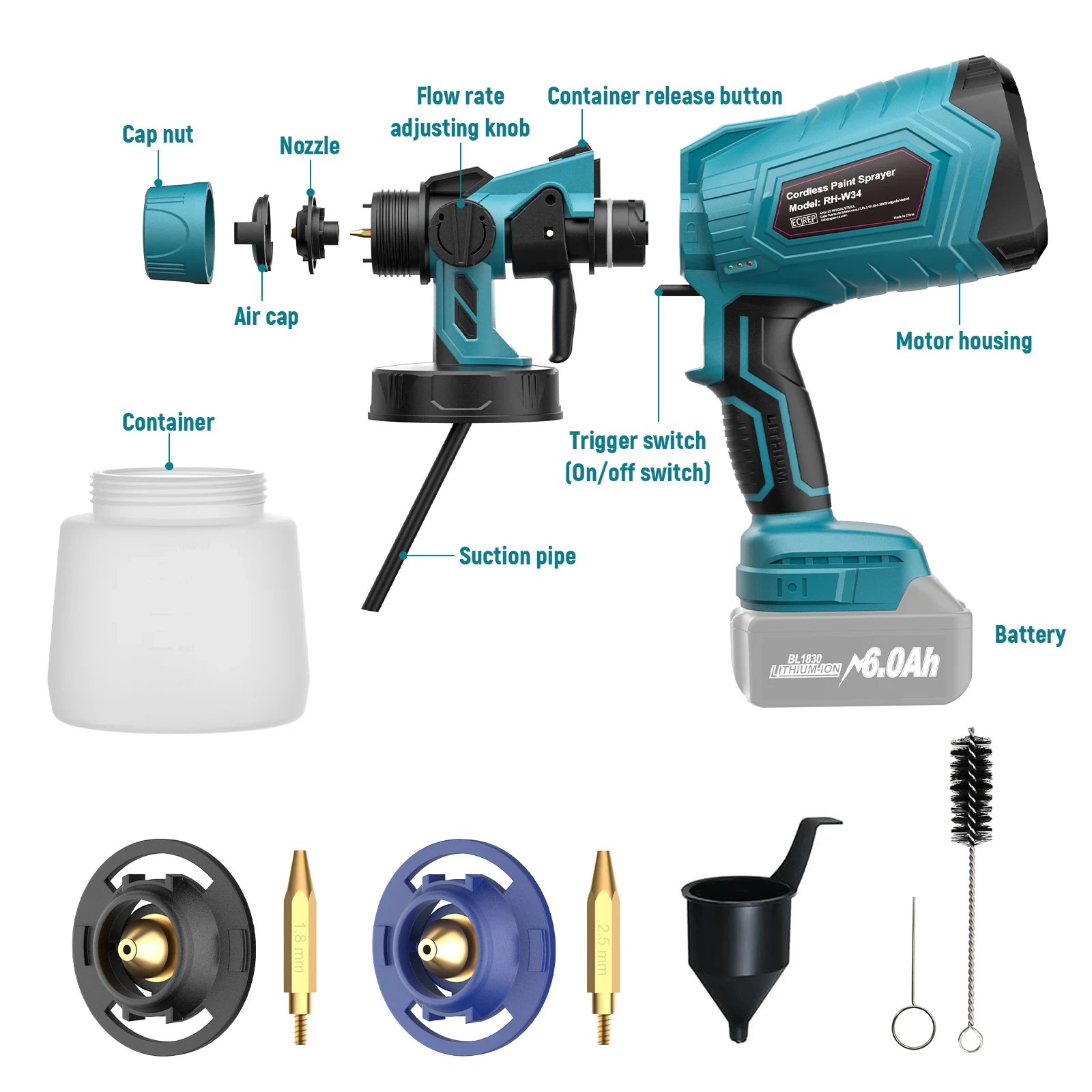 Беспроводной распылитель краски для Makita электрический бесщеточный краскопульт