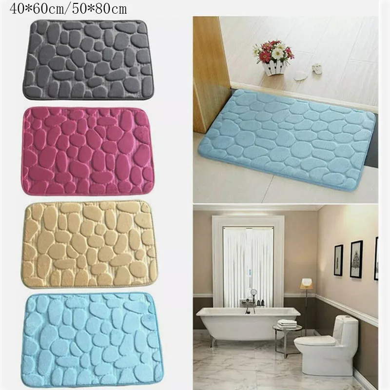 

Bathroom Bath Mat Thicken Flannel Non-slip Carpet Memory Foam Pad Cobblestone Embossed Floor Rug Entrance Door Mat For Shower