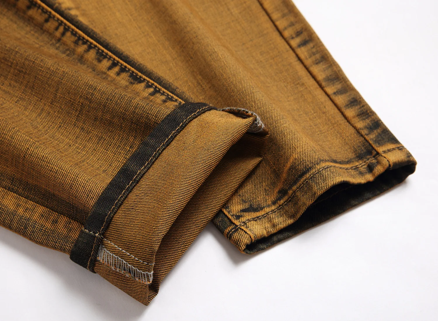 Streetwear Knee Ripped Stretch Jeans for Men Yellow Fashion Destroyed Hole Pants Male Solid Color Casual Denim Trousers 2022 New