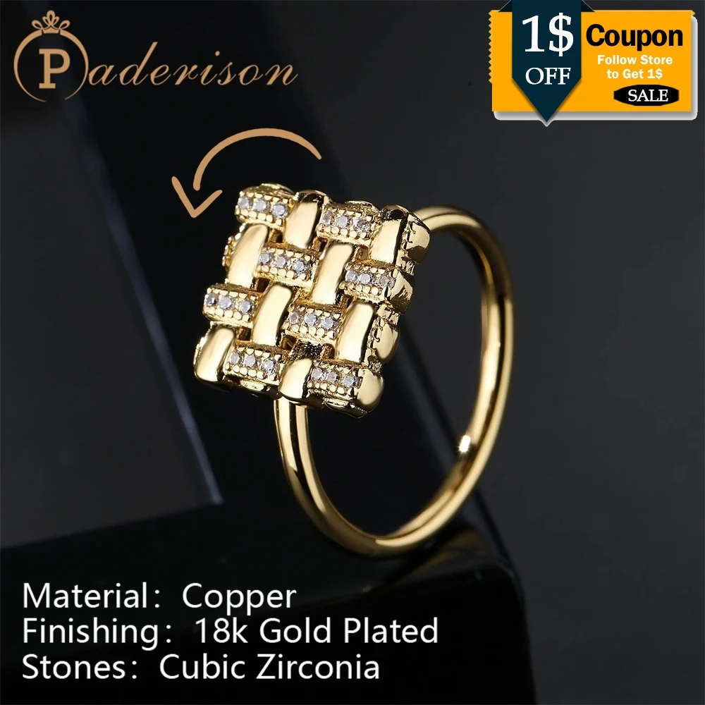 

2022 Anti Stress Rotating Rings Square Anxiety Spinner Rings Zircon Rhinestone Geometric Fidget Ring For Women Girls Jewelry