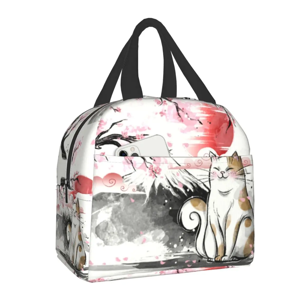 

Японская изолированная сумка для ланча с изображением кота сакуры для кемпинга путешествий пикника портативный термоохладитель Ланч-бокс с цветочным рисунком для женщин и детей