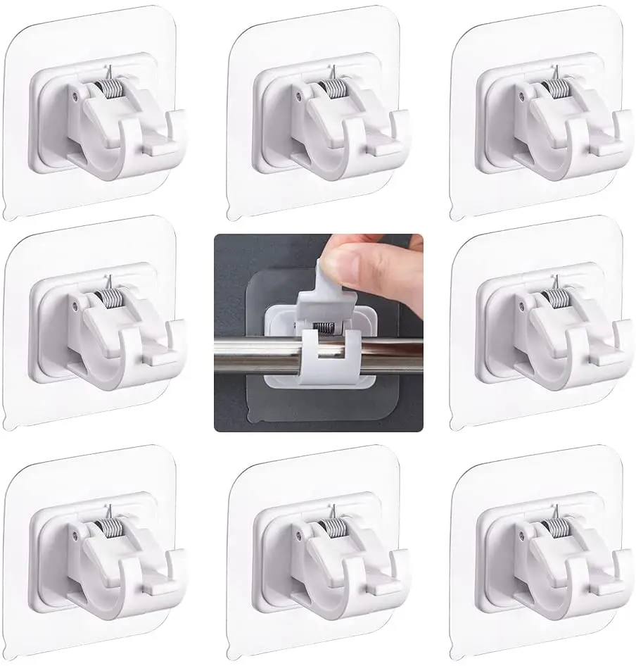 

2pcs Self Adhesive Curtain Rod Bracket No Drill Drapery Hooks Holder Plastic Easy Sticky Curtain Rod Hooks for Kitchen Bathroom