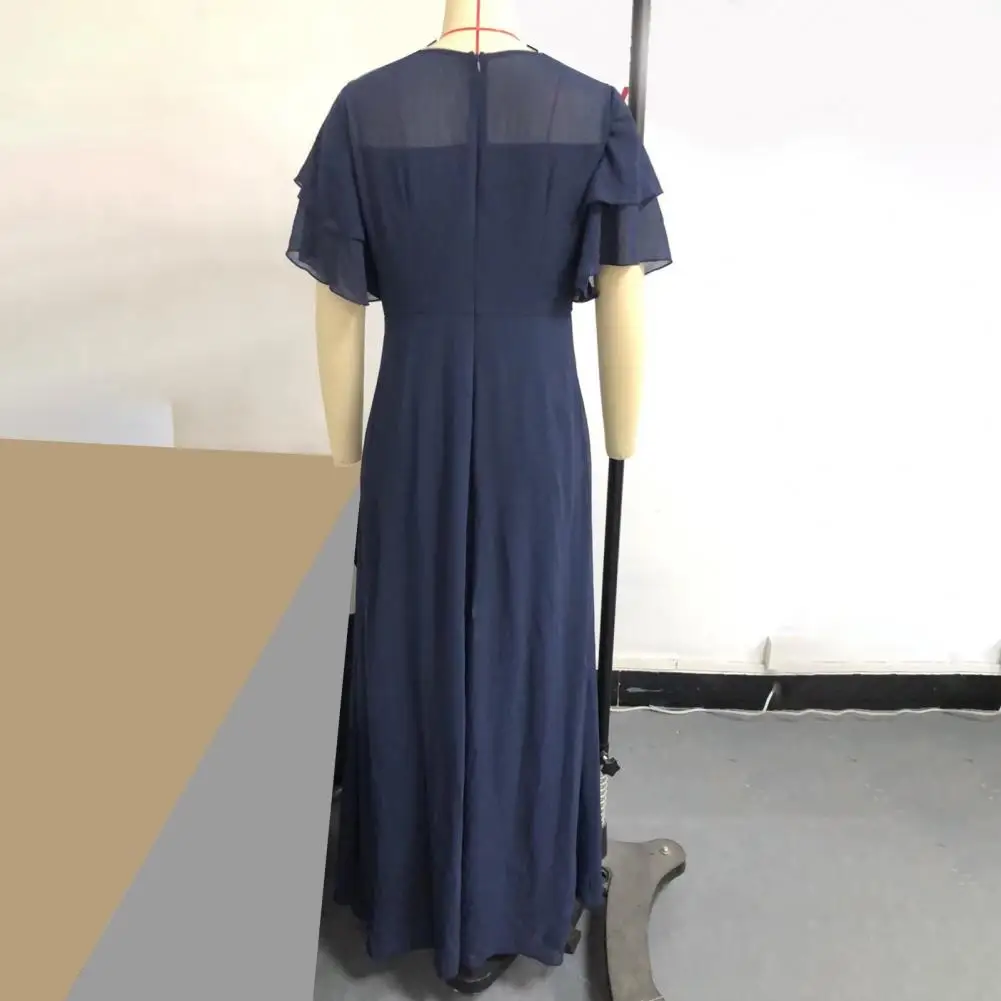 

Lady Prom Clothes Elegant V-neck Jumpsuit with Wide-leg Hem High Waist See-through Back Zipper for Parties Proms Women Jumpsuit