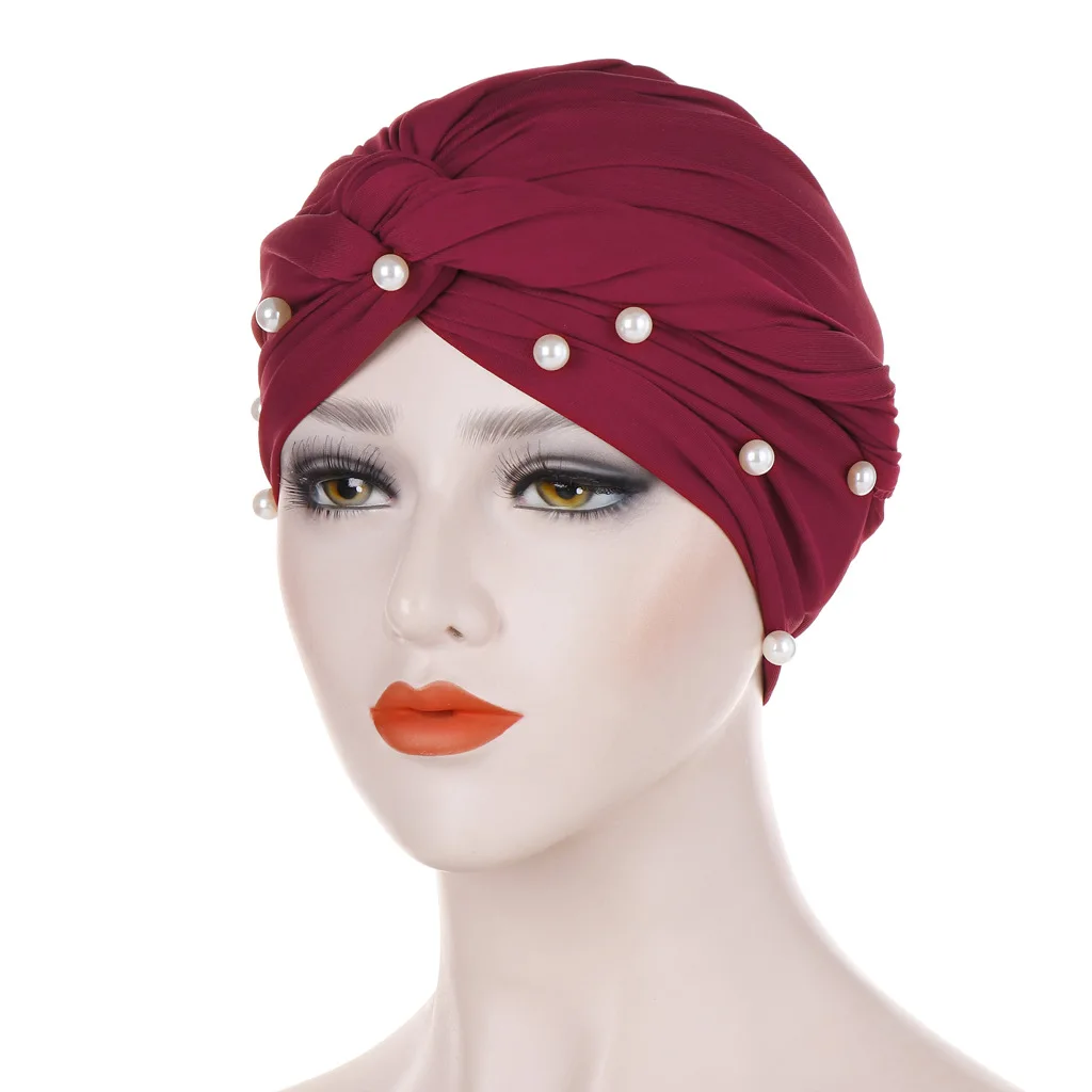 

Changeable Turban Hat Turban Muslim White Pearl Hijab Bonnet arab Wrap Twist Headband Turbans for Women Sleeping Cap