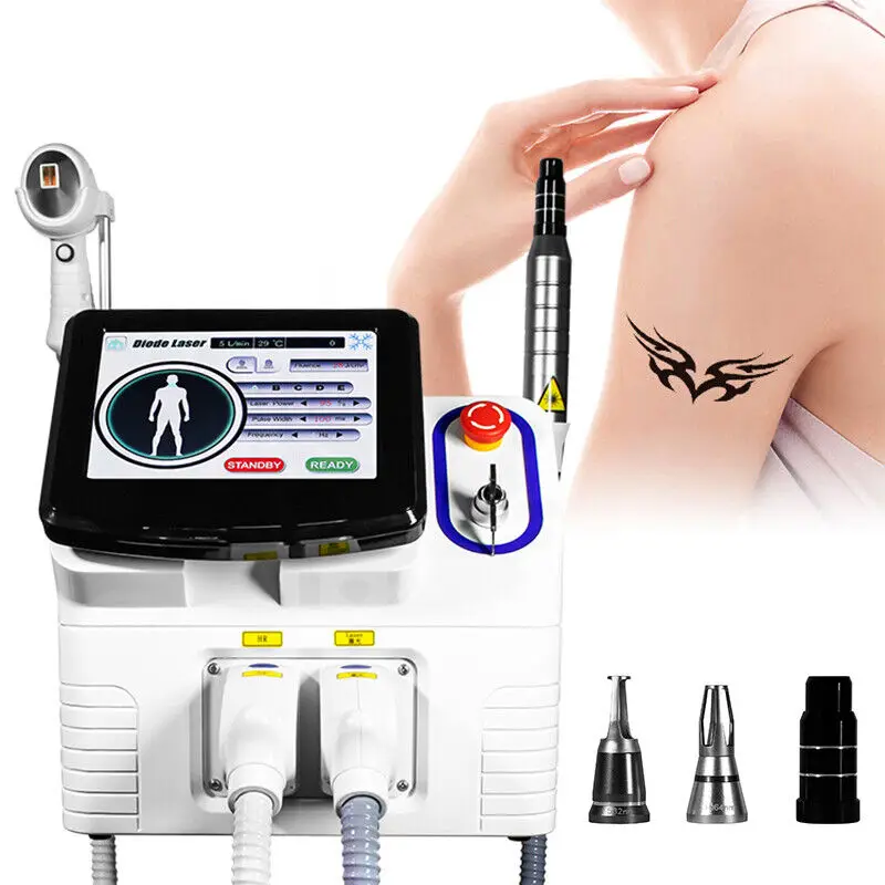 

2IN1 808nm Diode Laser Hair Removal Picosecond Tattoo Removal Nd Yag Machine Skin Rejuvenation Freckle Pigment Treat Epilator