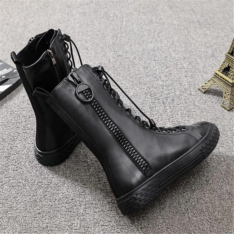 

Genuine Leather Fashion Women Cross Strap Leather Boots High Boots Woman Motorcycle Boots Ladies Thick Sole Shoes