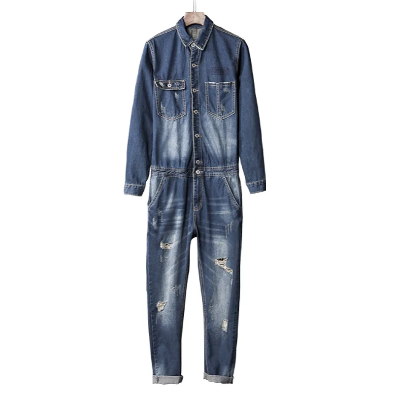 

Denim Jumpsuit Blue Ripped Fashion Jeans Overalls Vintage Workwear Overalls Jumpsuit for Men Women