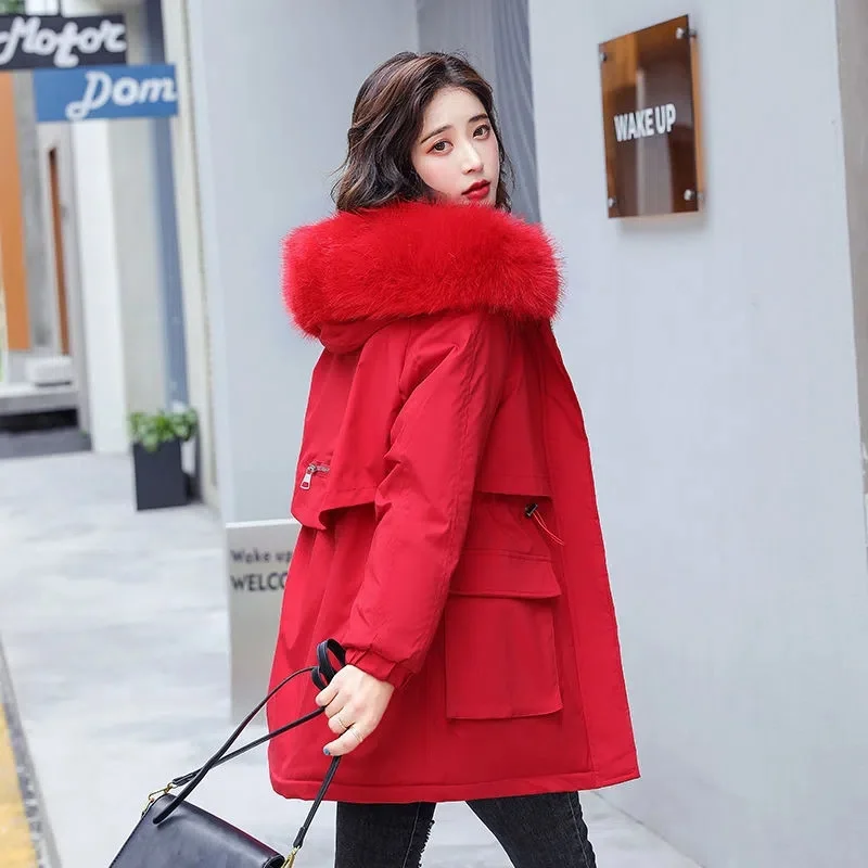 2022 New Winter Women Jackets Parka Warm Fur Lining Hooded Coats Long Thickn Parkas Large Fur Collar Jacket Winter Clothes