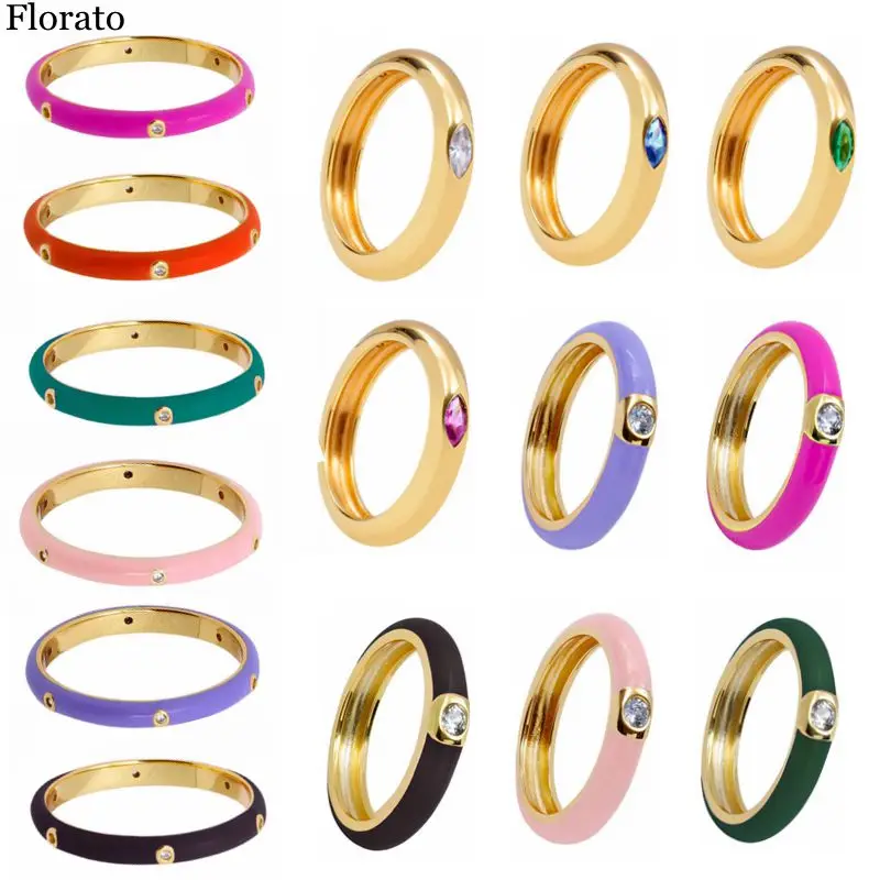 Shiny Zircon Gold Plated Silver Ultra Thin Enamel Rings Size 6/7/8 Simple 8Color rings For women Fashion Wedding Jewelry anillos