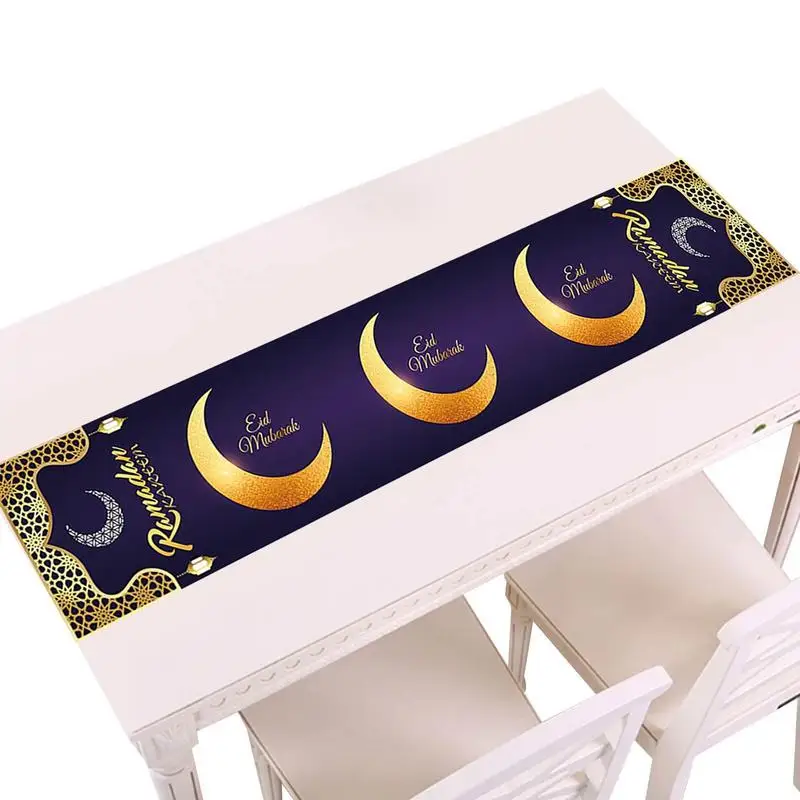 

Eid Tablecloth Eid Al-Fitr Purple Gold Moon Table Cloth 71x14 EID Table Cover For Islamic Home Decor Tablecloths