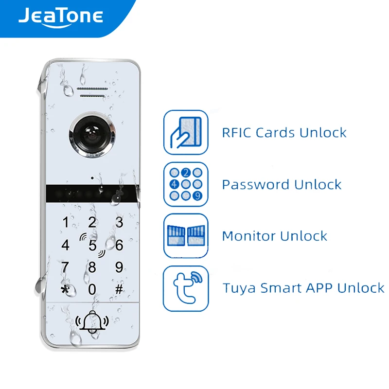 Фото Jeatone 4-проводной 960P полный сенсорный дверной звонок наружный блок, поддержка разблокировки паролей/карт, работа с Jeatone 86s Wifi монитором №1