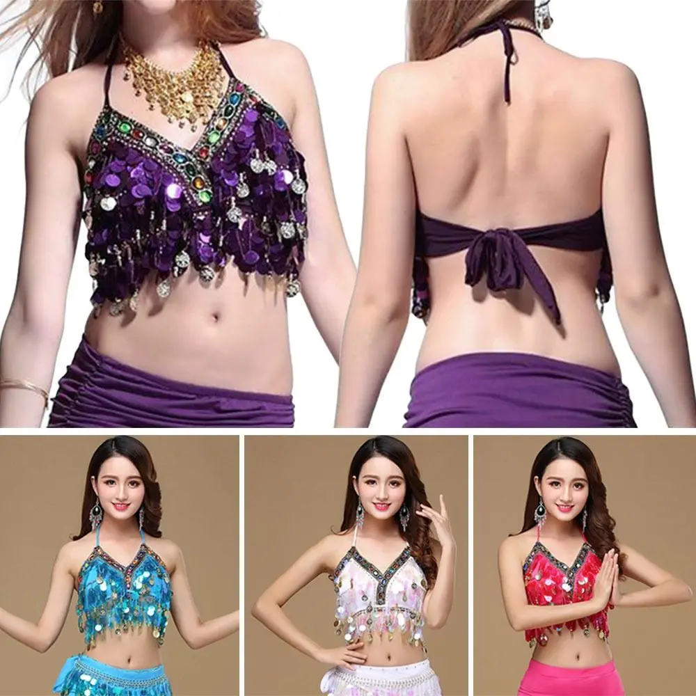 

Belly Dance Bra Sequined Beaded Top For Thailand/India/Arab Nightclub Tassel Sequin Performance Top Show Costumes Halter Bra