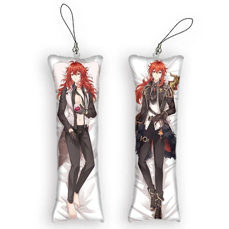 Fashion4x12cmGenshin Impact Diluc Dakimakura мини-брелок милый аниме брелок Декор кулон отаку подарок