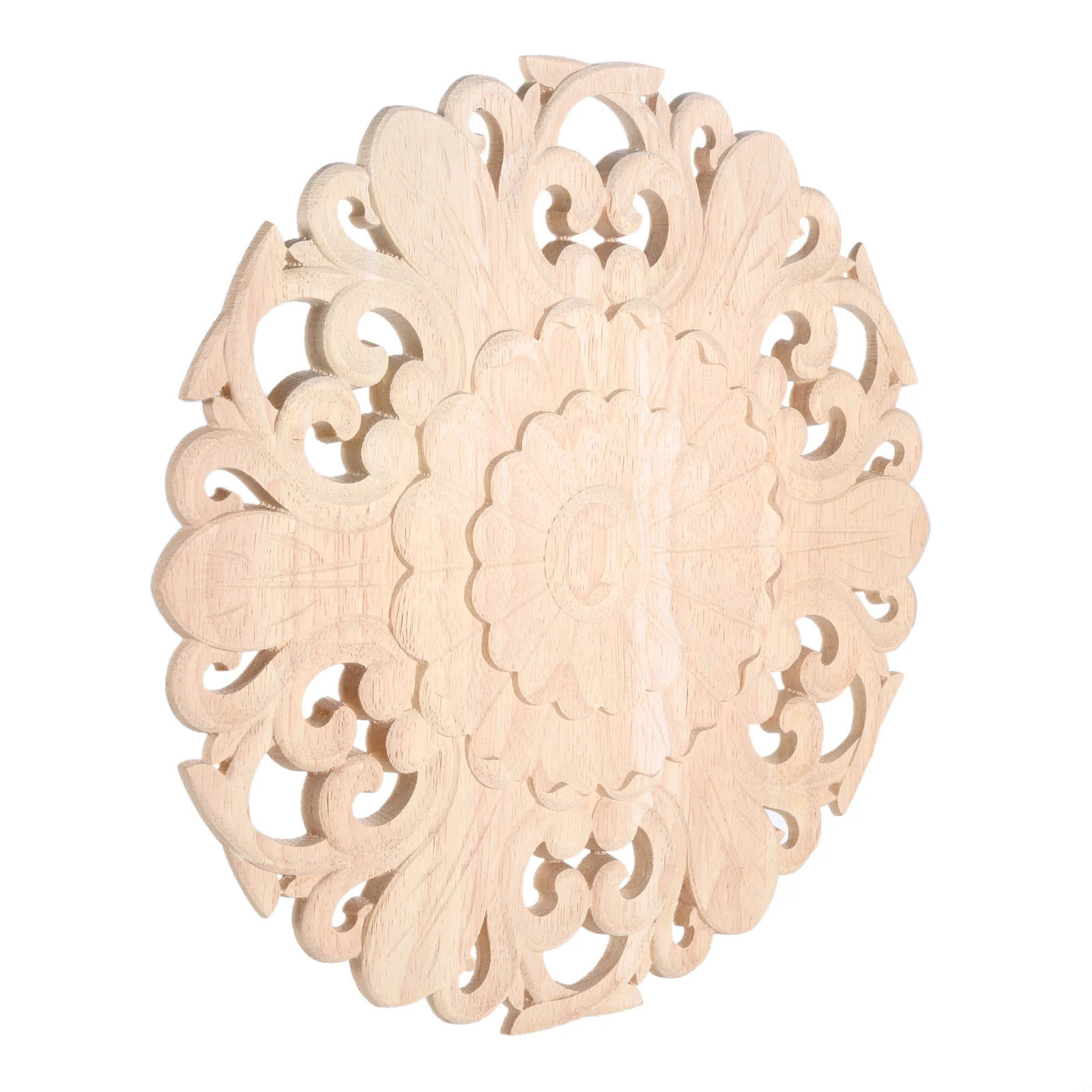 

1pc flower carved unpainted wooden round wood decal decorative figurines for wall closet windows cabinets 20/24/30cm