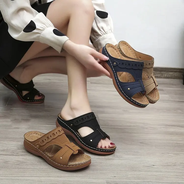 

Шлепанцы женские из ткани, повседневные сандалии на низком каблуке, шлепанцы, однотонные, обувь в римском стиле, черные, большие размеры, 2023