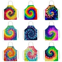 psychedelic color tie dye pattern kitchen apron adult linen sleeveless apron home stain resistant cooking cleaning apron