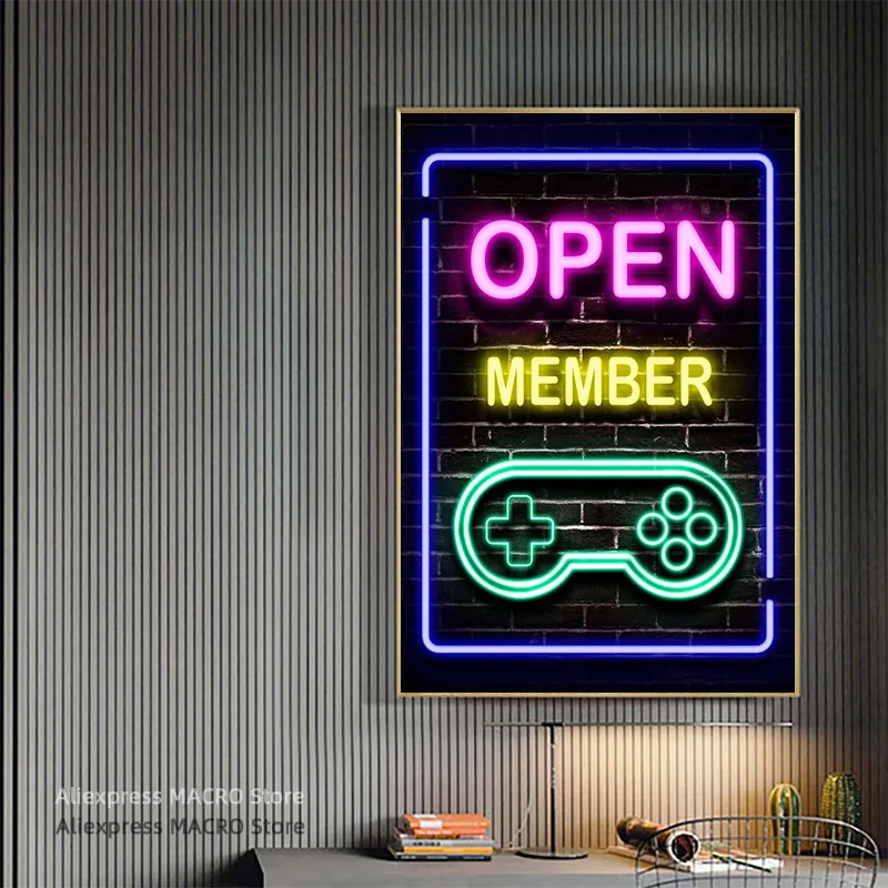 Открытая неоновая Картина на холсте настенный художественный плакат и принты