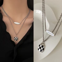 fashion layered chain black and white checkered necklace letter overlapping clavicle chain pendant jewelry accessories for women