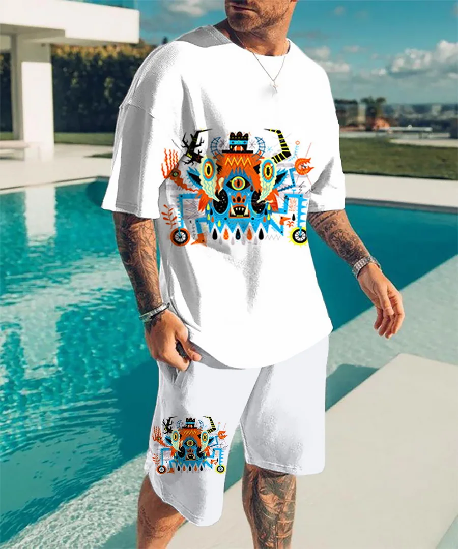 Men's Sportswear 2-Piece Summer Sports Pants Set Trendy Pattern T-Shirt Beach Casual Shorts New Anime 3D Printed Men's