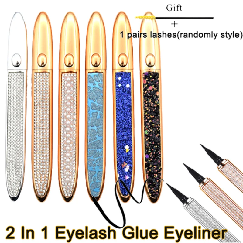 

6 Pcs Magic Self-Adhesive Liquid Eyeliner Pencil Glue Magnetic-Free Eyelashes Waterproof Eye Liner Pen Makeup Lashes Cosmetic
