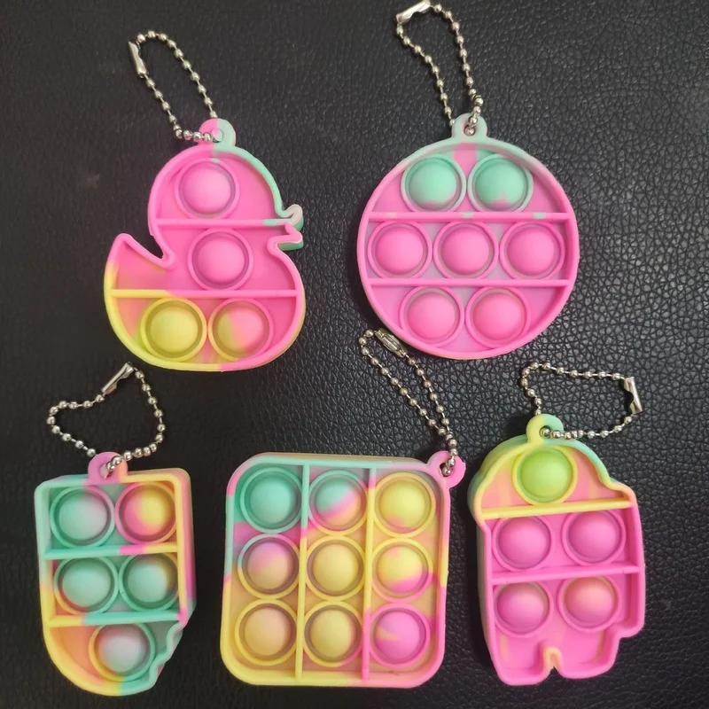 Push Pops Mini Keychain Ice Cream Fidget Toy for Autism Adhd Anxiety Anti Stress Relief Sensory Push Its Bubble Rainbow Toys