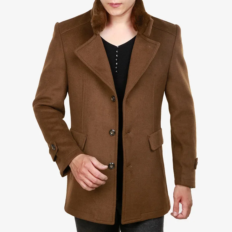 Мужское шерстяное пальто зимняя одежда толстое теплое коричневое повседневное