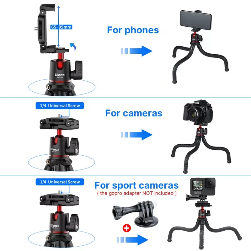 

2023 Ulanzi MT-11 Flexible Octopus Tripod Smartphone DSLR SLR Vlog Tripod Travel Portable 2 in 1 Tripod Extend 1/4 Screw Magic A