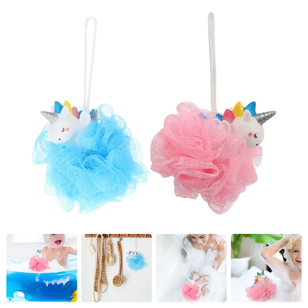 

2 Pcs Unicorn Bath Ball Girl Toys Bubble Net Kids Sponge Body Shower Exfoliating Cleaner Man
