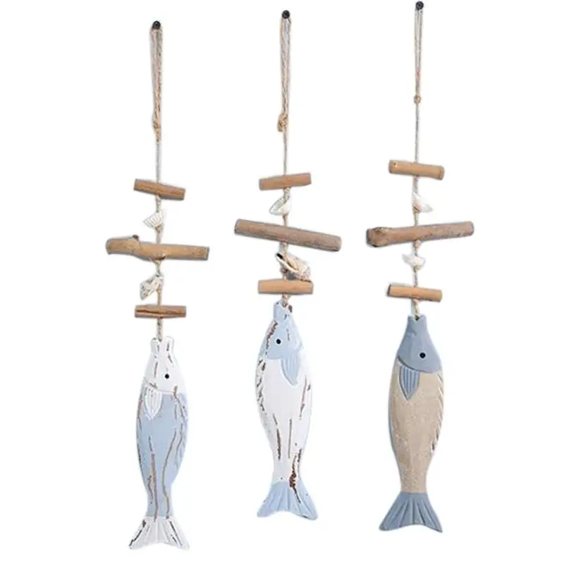 

3PCS new product wooden drifting shell fish pendant decoration fishing net background decoration pendant home decoration