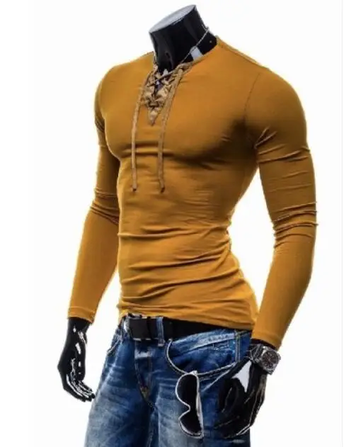 

Spring Men's Long-Sleeved Cotton Blend Solid Color Round-collar Slim T-Shirt ABD99