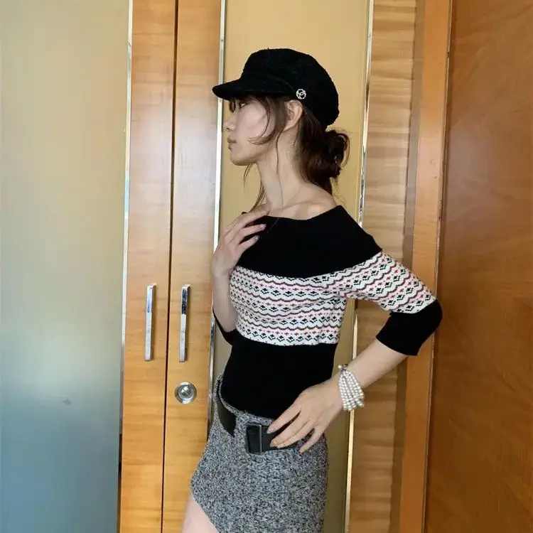 Вязаный свитер со средним рукавом цельный вырез осень-зима жаккардовый Fair Isle