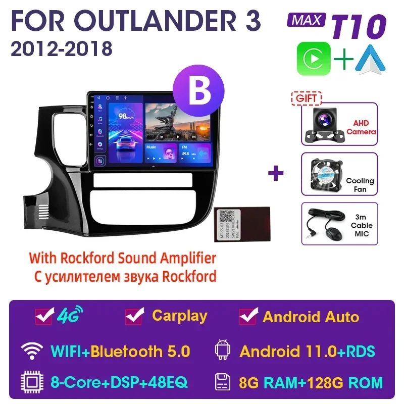 

JMCQ Android 11, автомобильный радиоприемник, мультимедийный видеоплеер, навигация, GPS, автомобильная стереосистема для Mitsubishi Outlander 3 2012-2018 2din Carplay