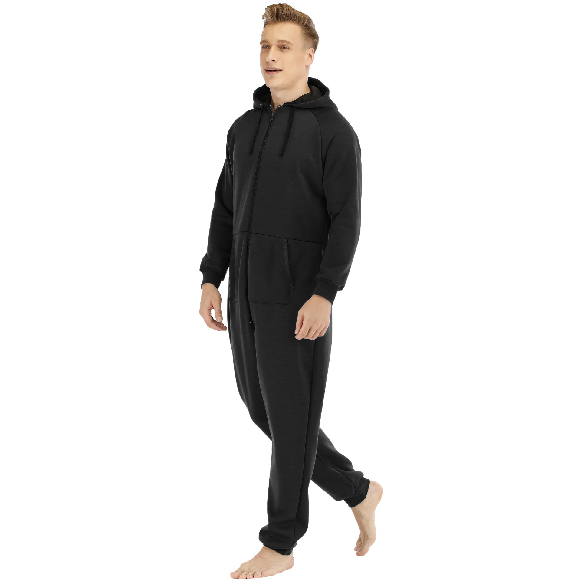 Christmas Black Color Sleepwear Kigurumi Hooded Pajama Sets For Adult Men Pajamas Autumn Winter Warm Pyjamas Overall Suits